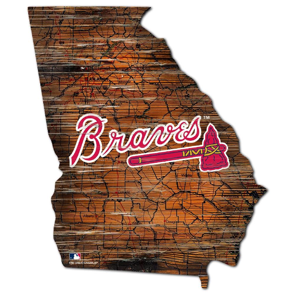 fan creations Atlanta Braves Distressed State With Logo Sign
