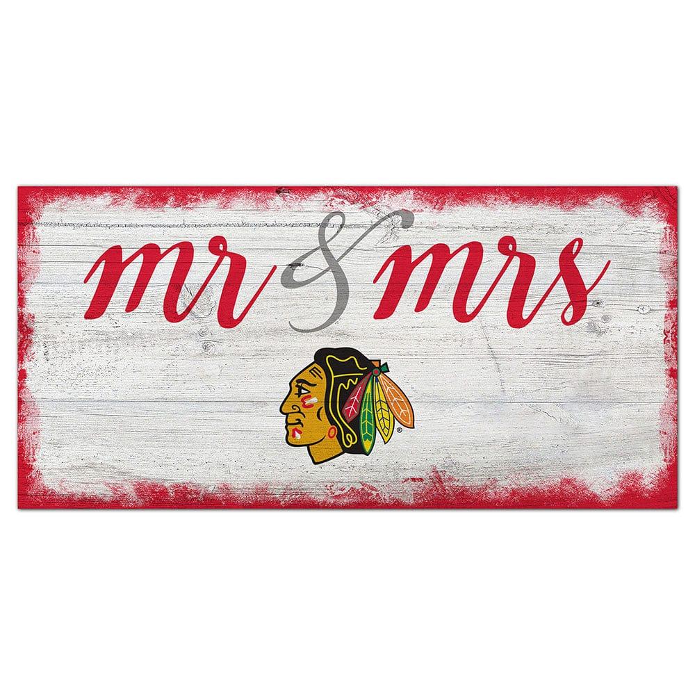 fan creations Chicago Blackhawks Script Mr & Mrs 6x12 Sign