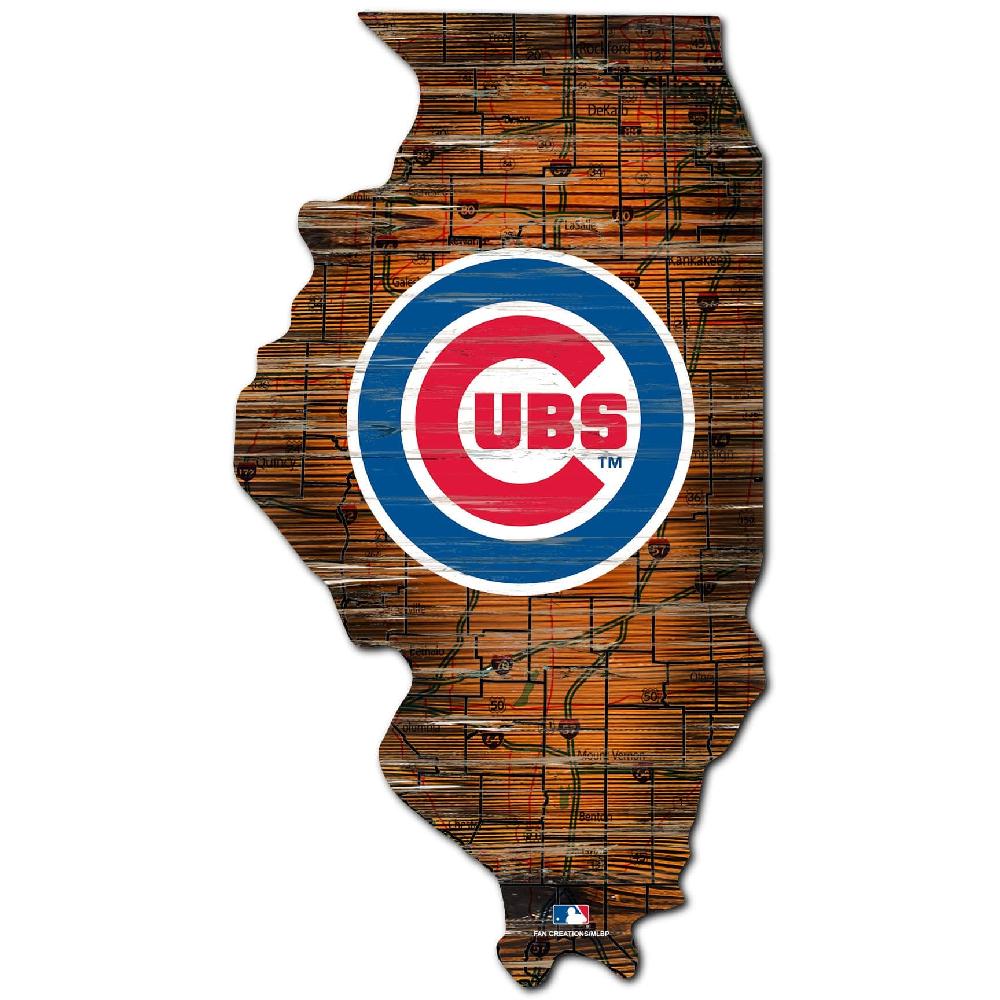 fan creations Chicago Cubs Distressed State With Logo Sign