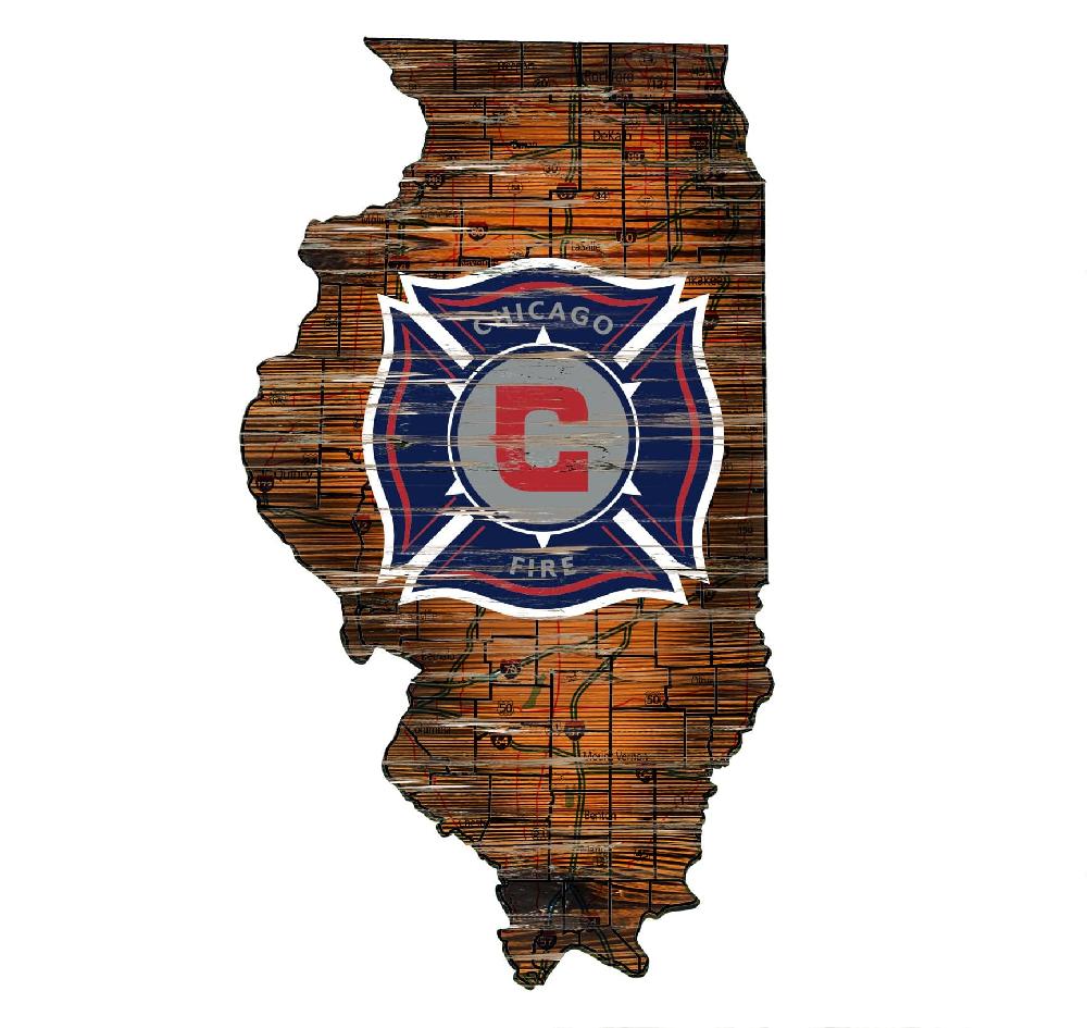 fan creations Chicago Fire Distressed State With Logo Sign