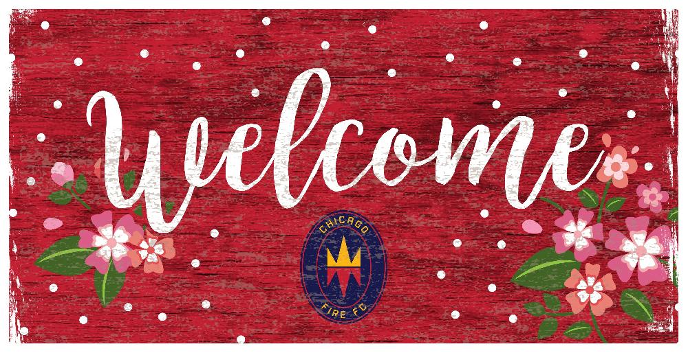 fan creations Chicago Fire Welcome Floral 6x12 Sign