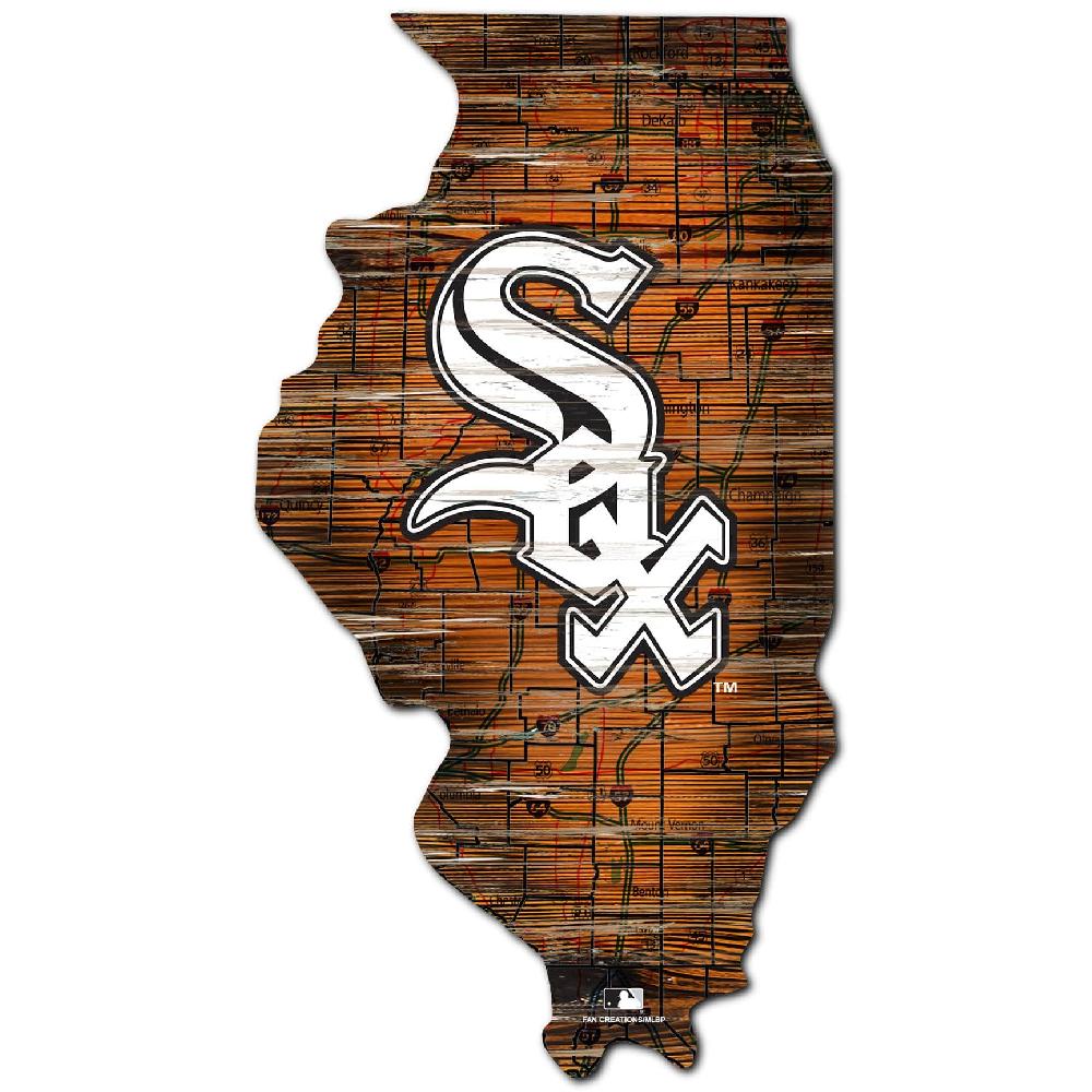 fan creations Chicago White Sox Distressed State With Logo Sign