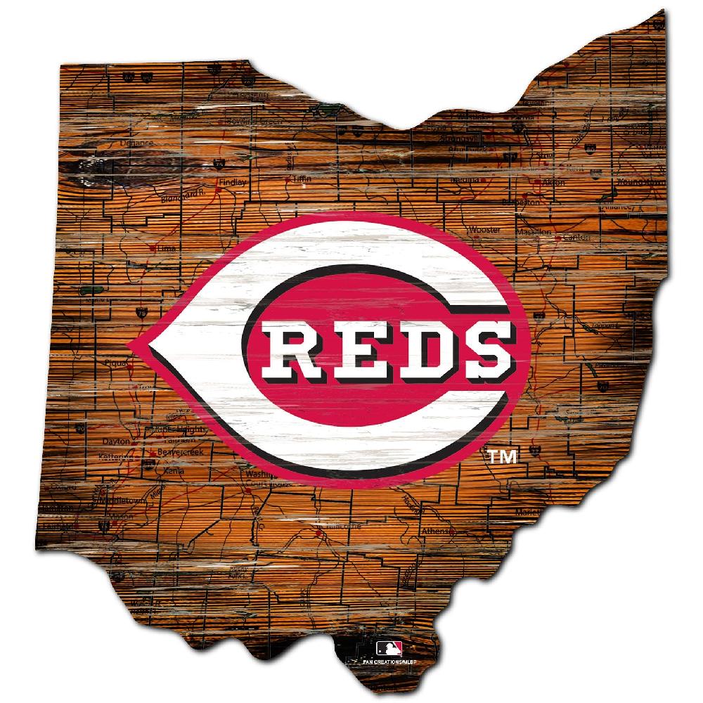 fan creations Cincinnati Reds Distressed State With Logo Sign