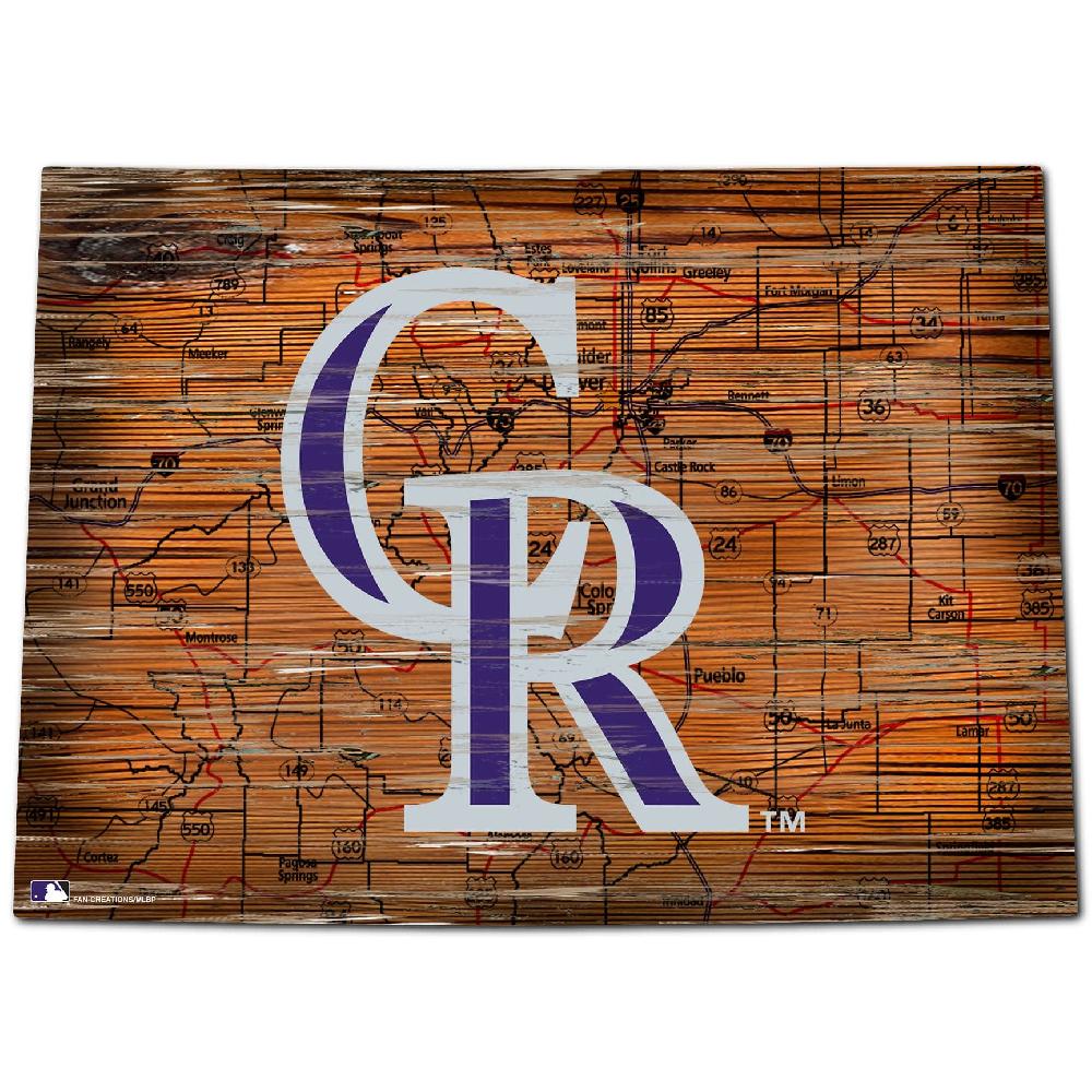 fan creations Colorado Rockies Distressed State With Logo Sign