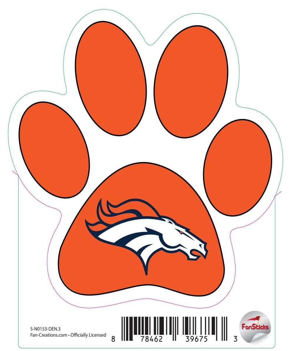 fan creations Denver Broncos 3in Decal Paw Print with Team Logo