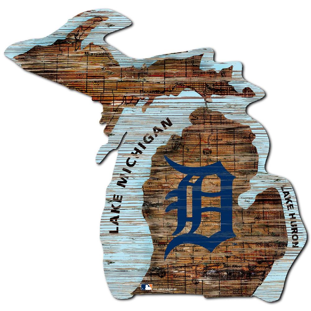 fan creations Detroit Tigers Distressed State With Logo Sign