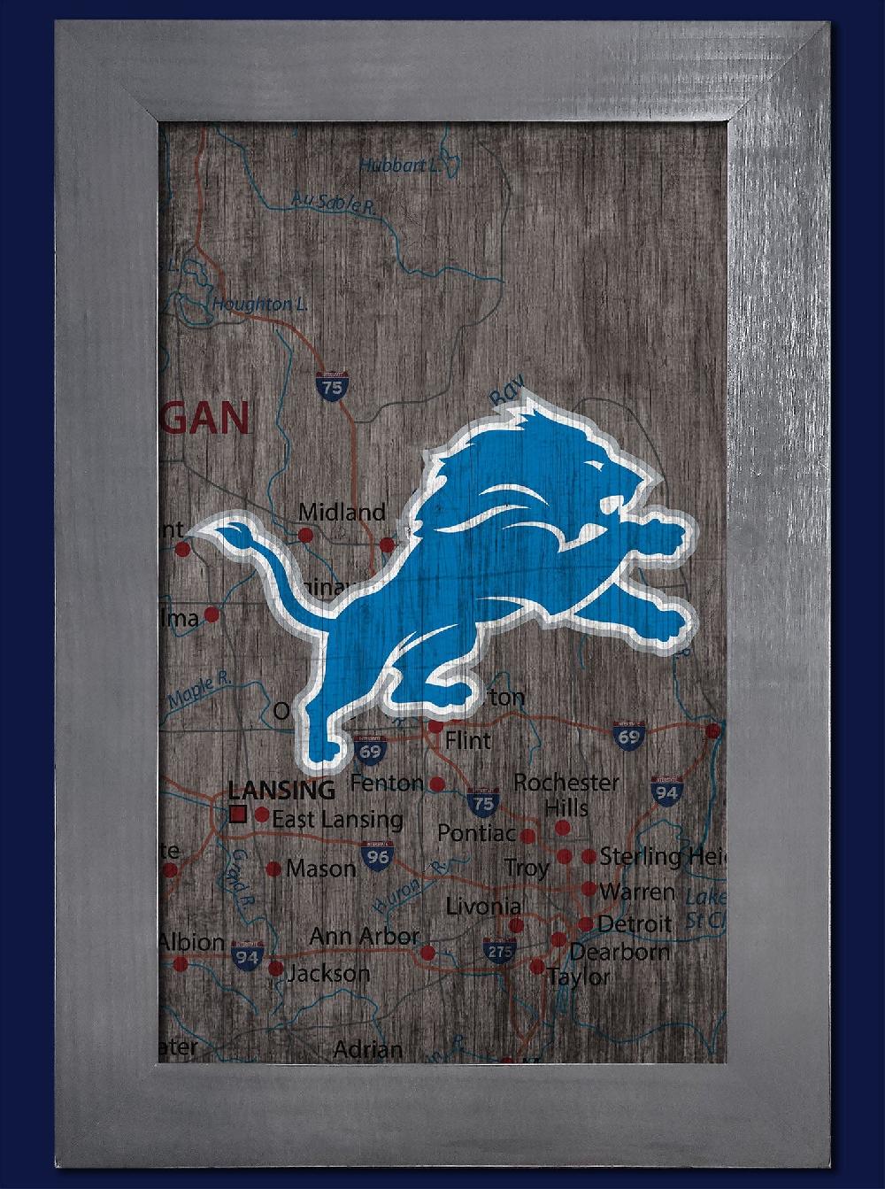 fan creations Detroit Lions City Map 11x19 Framed