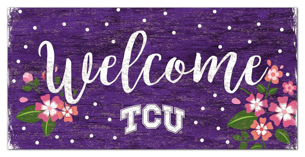 fan creations TCU Welcome Floral 6x12 Sign