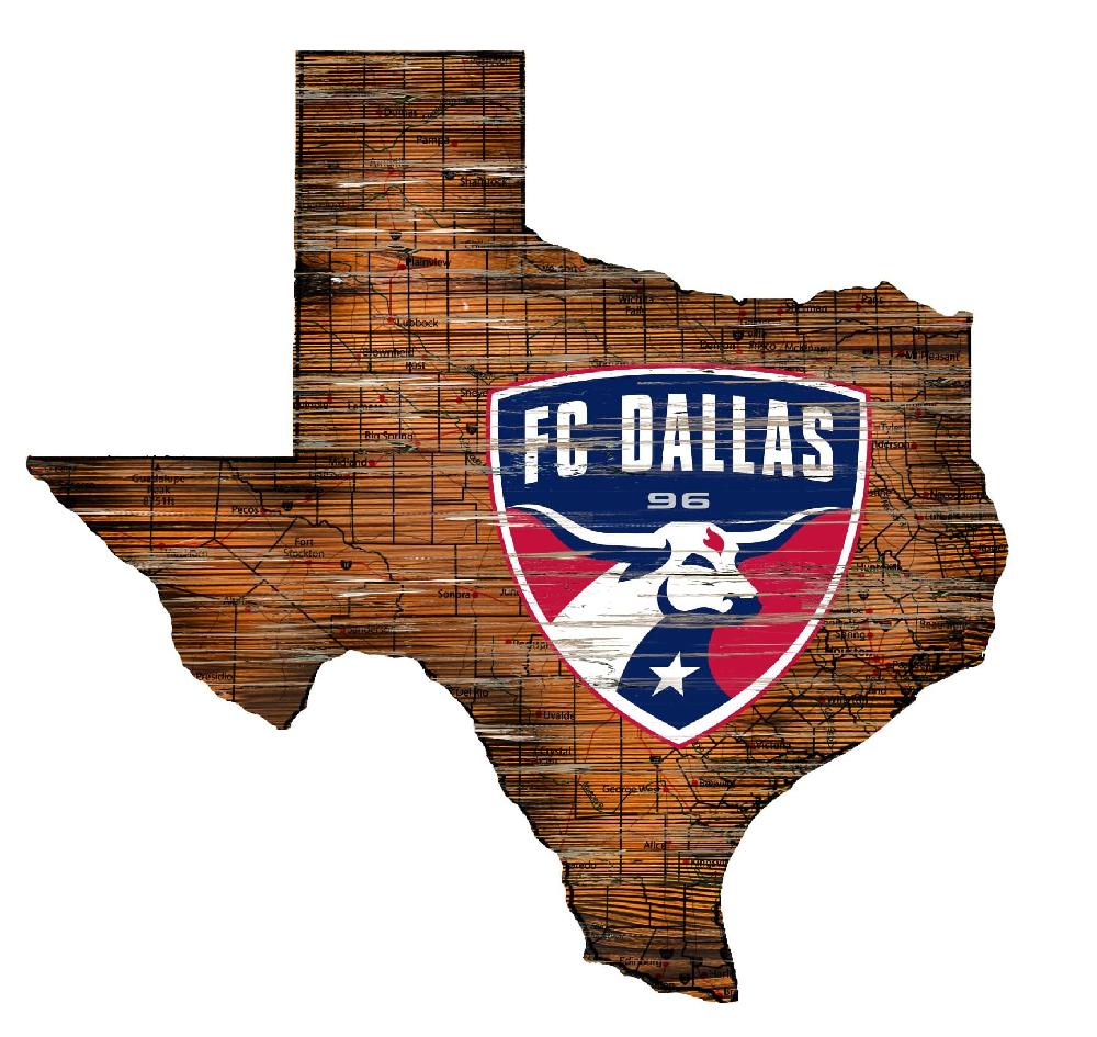 fan creations FC Dallas Distressed State With Logo Sign