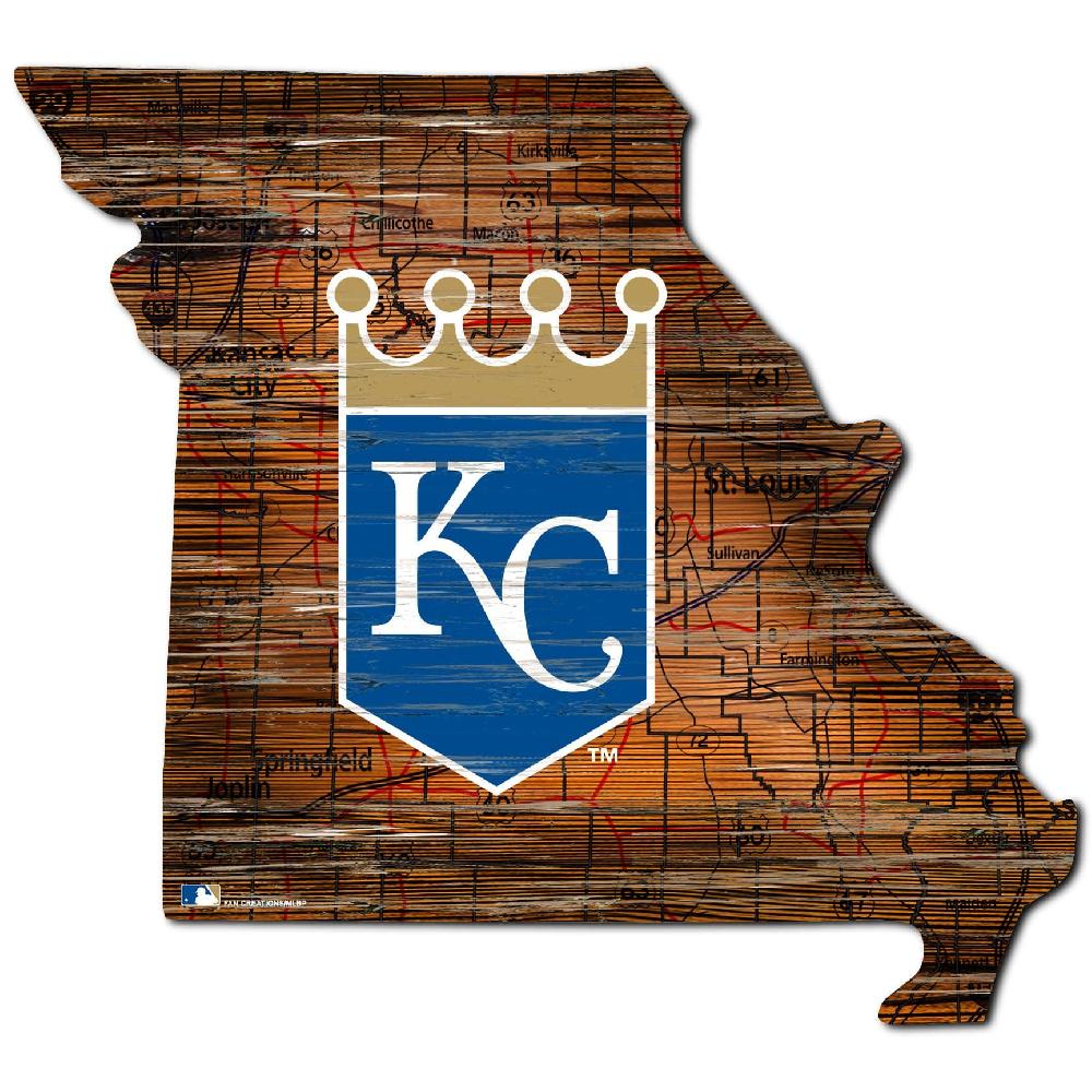 fan creations Kansas City Royals Distressed State With Logo Sign