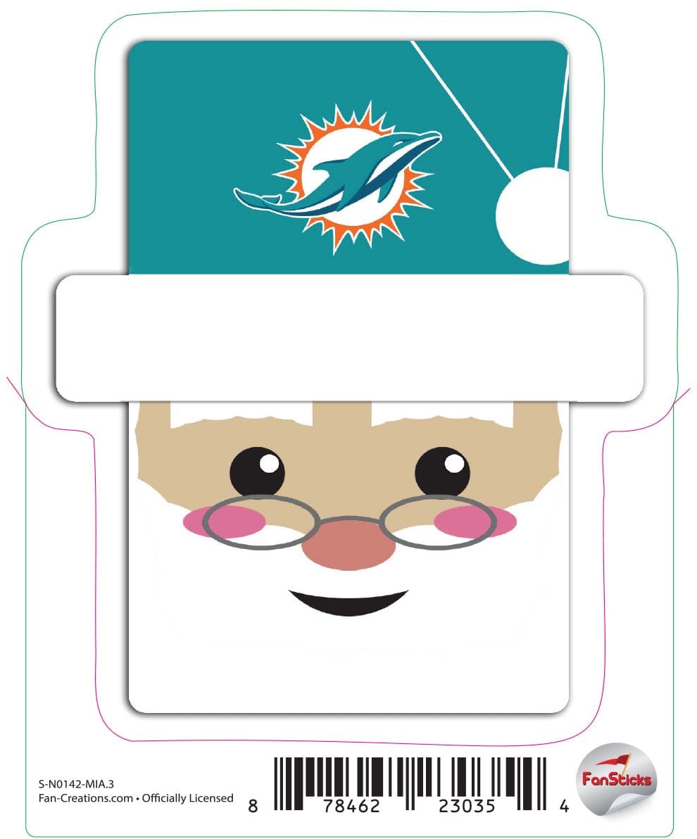 fan creations Miami Dolphins 3in Decal Santa Holiday Head