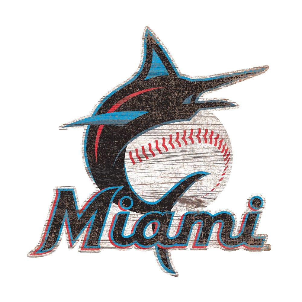 fan creations Miami Marlins Distressed Logo Cutout Sign