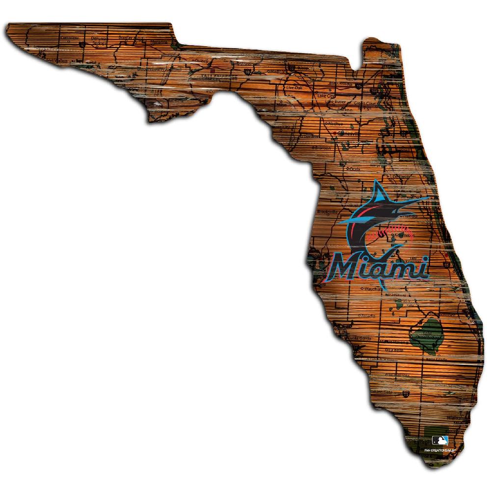 fan creations Miami Marlins Distressed State With Logo Sign