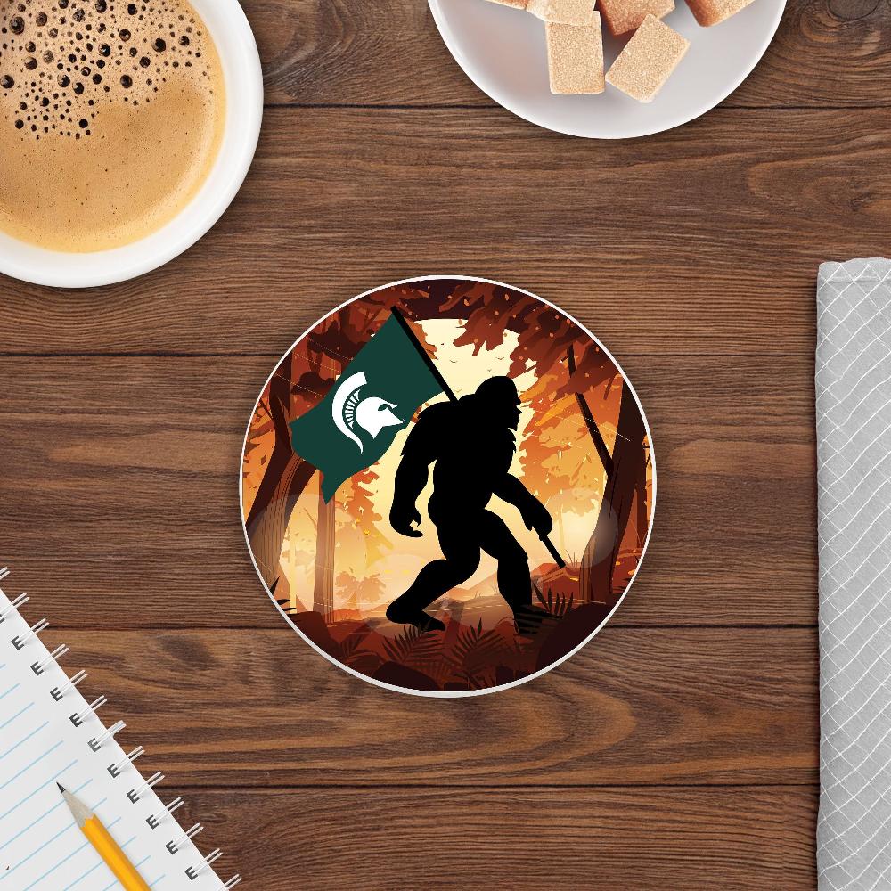 fan creations Michigan State University - 4 inch Ceramic Big Foot Flag Car Coaster