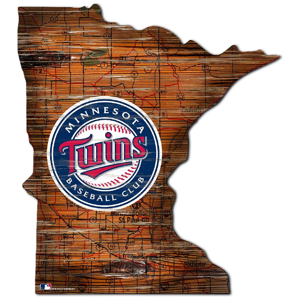 fan creations Minnesota Twins Distressed State With Logo Sign