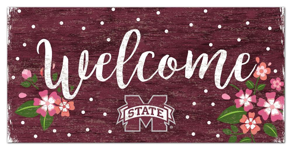 fan creations Mississippi State University Welcome Floral 6x12 Sign