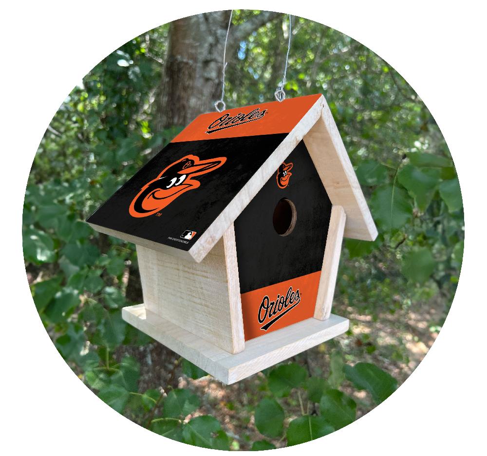 fan creations MLB Baltimore Orioles-Themed Birdhouse – White Mahogany with Bright UV Printed Team Colors