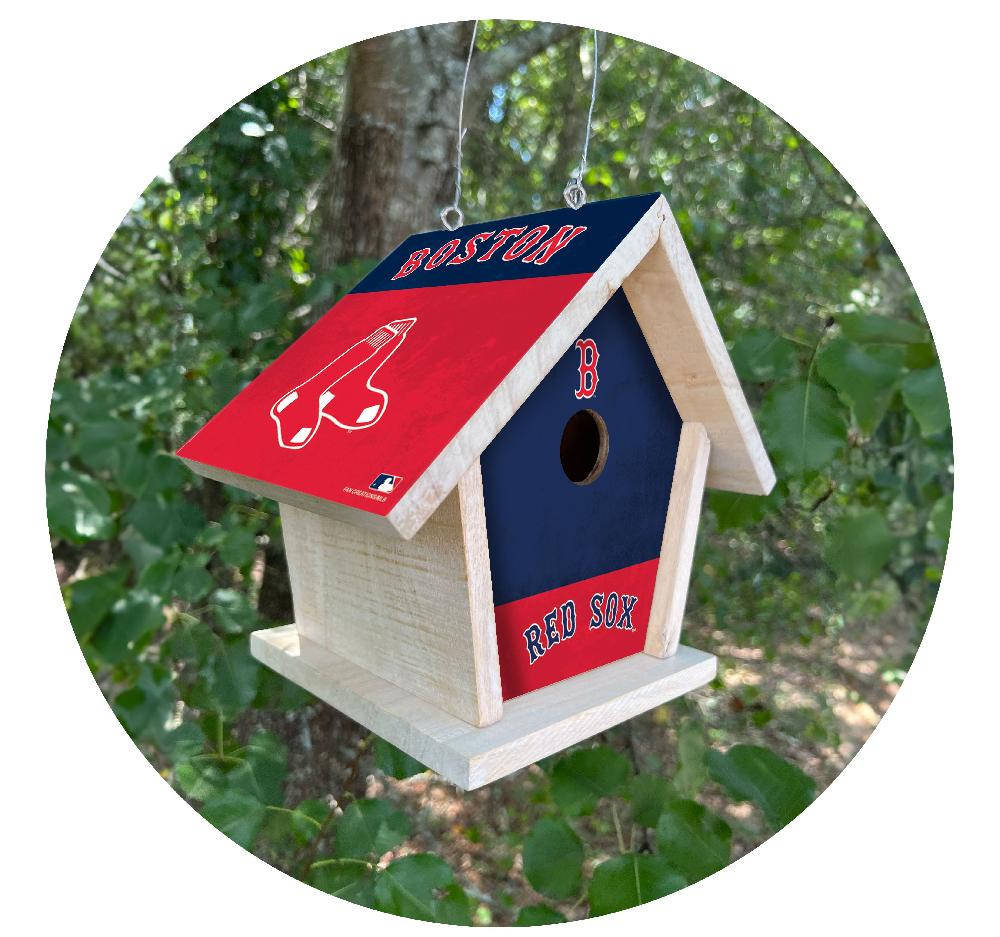 fan creations MLB Boston Red Sox-Themed Birdhouse – White Mahogany with Bright UV Printed Team Colors