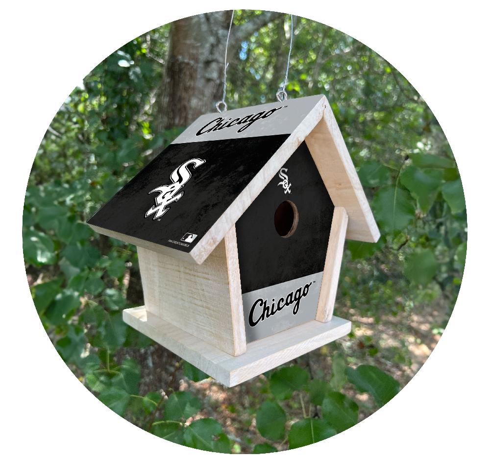 fan creations MLB Chicago White Sox-Themed Birdhouse – White Mahogany with Bright UV Printed Team Colors
