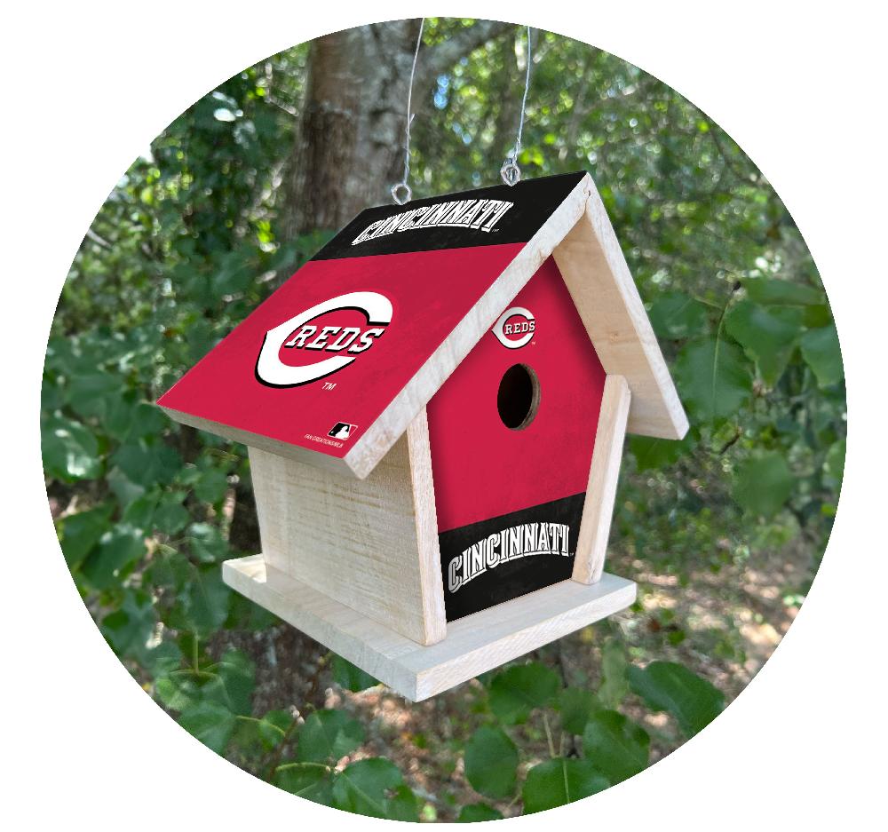 fan creations MLB Cincinnati Reds-Themed Birdhouse – White Mahogany with Bright UV Printed Team Colors