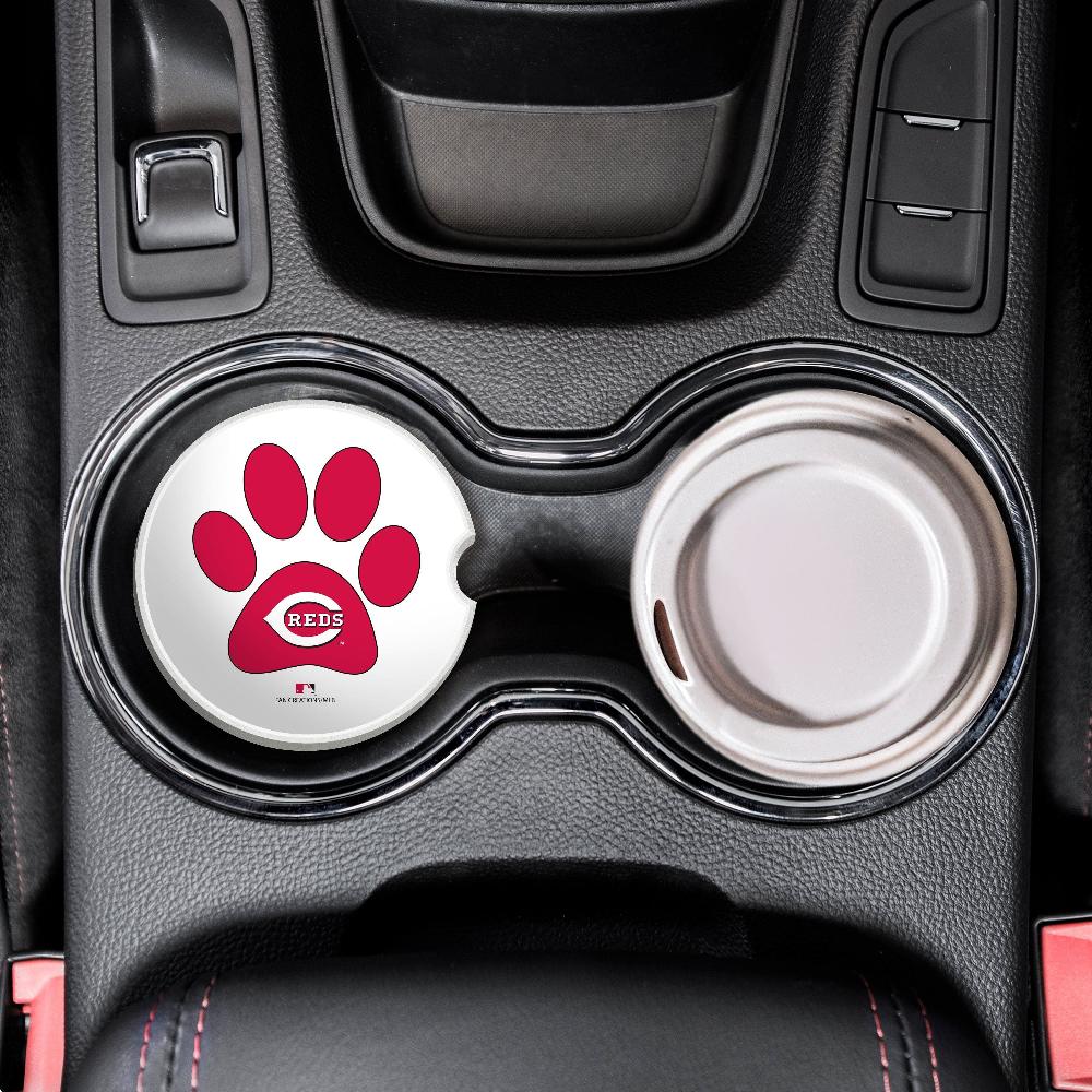fan creations MLB Cincinnati Reds Themed Ceramic Car Coaster -2.5" Bigfoot Carrying Team Flag Design - 2 Pack