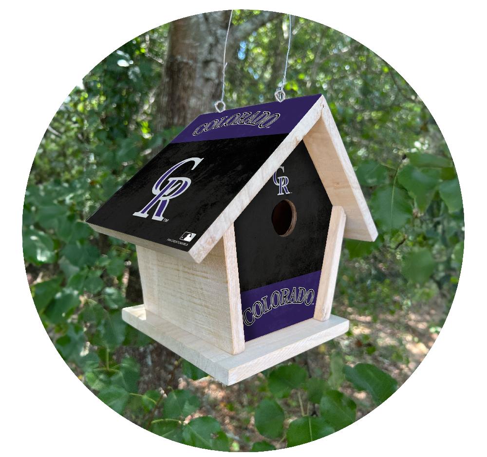 fan creations MLB Colorado Rockies-Themed Birdhouse – White Mahogany with Bright UV Printed Team Colors