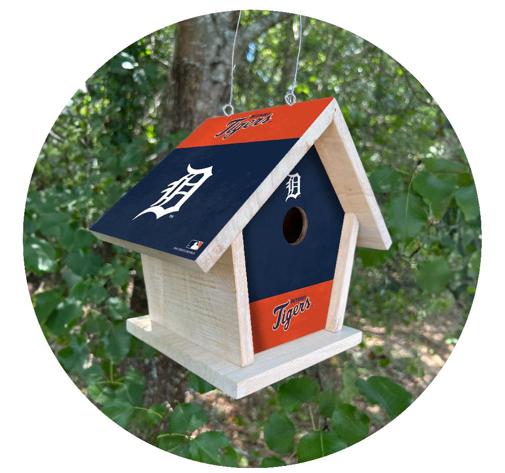 fan creations MLB Detroit Tigers-Themed Birdhouse – White Mahogany with Bright UV Printed Team Colors