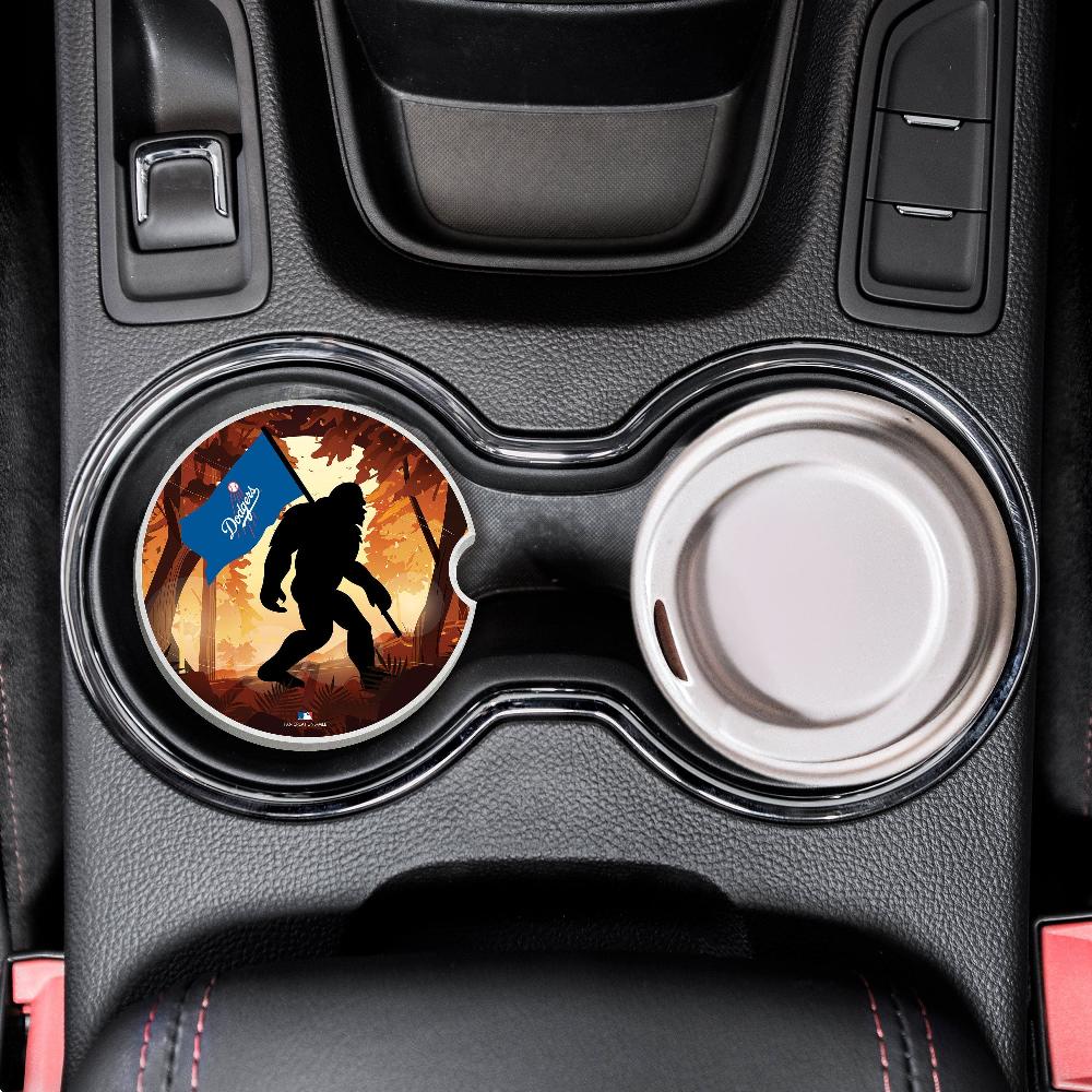 fan creations MLB Los Angeles Dodgers Themed Ceramic Car Coaster - 2.5" Bigfoot Carrying Team Flag Design - 2 Pack