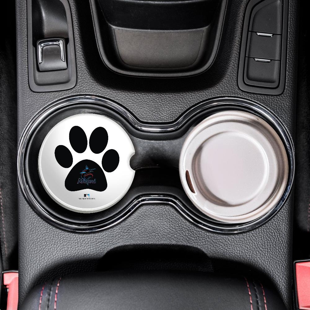 fan creations MLB Miami Marlins Themed Ceramic Car Coaster -2.5" Bigfoot Carrying Team Flag Design - 2 Pack