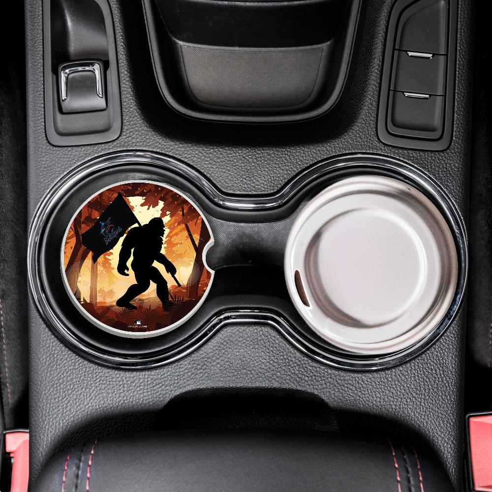 fan creations MLB Miami Marlins Themed Ceramic Car Coaster - 2.5" Bigfoot Carrying Team Flag Design - 2 Pack