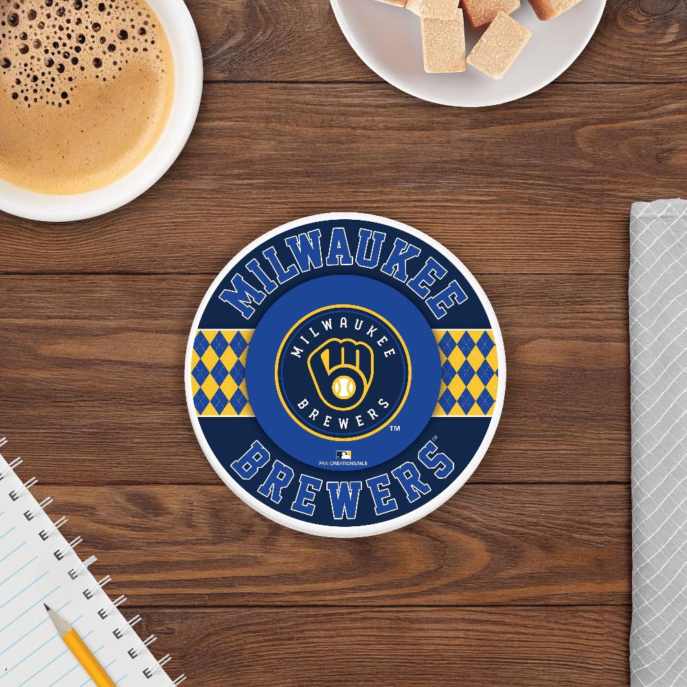 fan creations MLB - Milwaukee Brewers 4 inch Ceramic Argyle Coaster