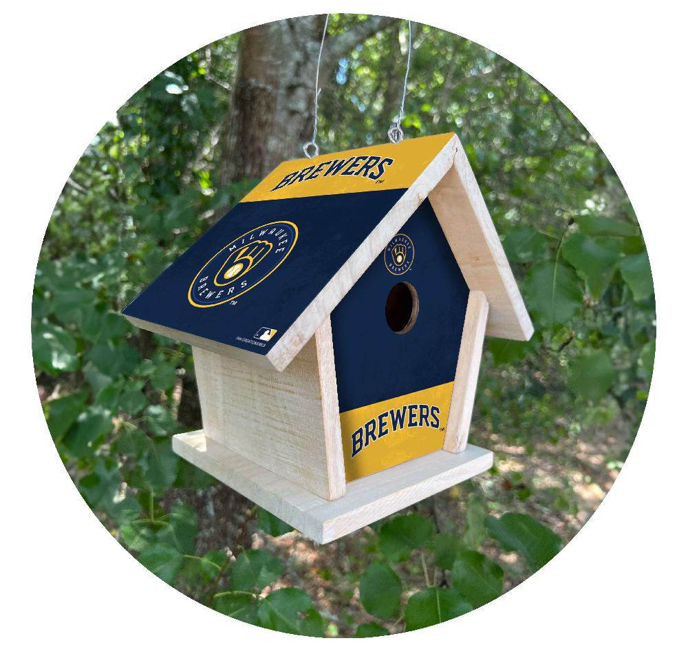 fan creations MLB Milwaukee Brewers-Themed Birdhouse – White Mahogany with Bright UV Printed Team Colors