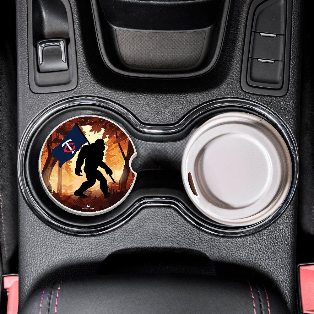 fan creations MLB Minnesota Twins Themed Ceramic Car Coaster - 2.5" Bigfoot Carrying Team Flag Design - 2 Pack