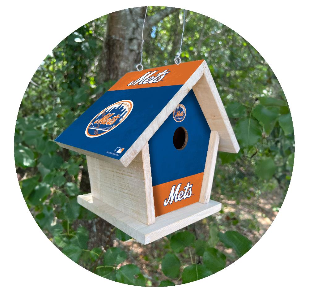 fan creations MLB New York Mets-Themed Birdhouse – White Mahogany with Bright UV Printed Team Colors