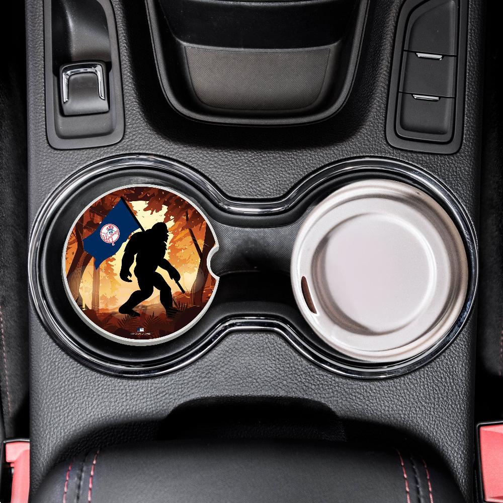 fan creations MLB New York Yankees Themed Ceramic Car Coaster - 2.5" Bigfoot Carrying Team Flag Design - 2 Pack