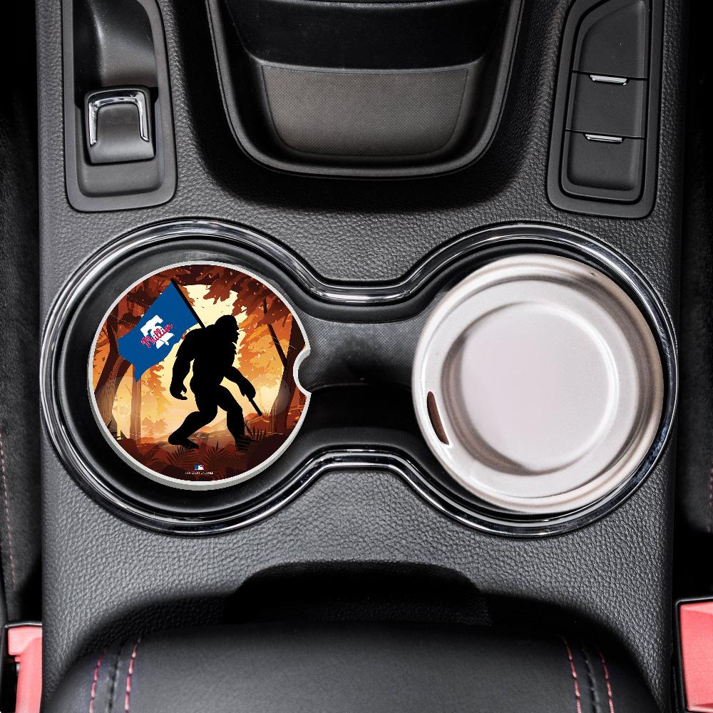 fan creations MLB Philadelphia Phillies Themed Ceramic Car Coaster - 2.5" Bigfoot Carrying Team Flag Design - 2 Pack