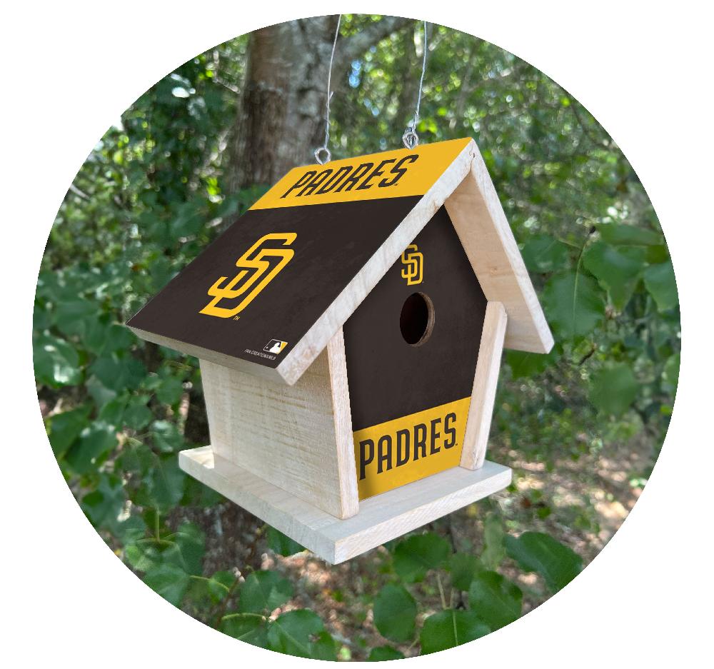 fan creations MLB San Diego Padres-Themed Birdhouse – White Mahogany with Bright UV Printed Team Colors