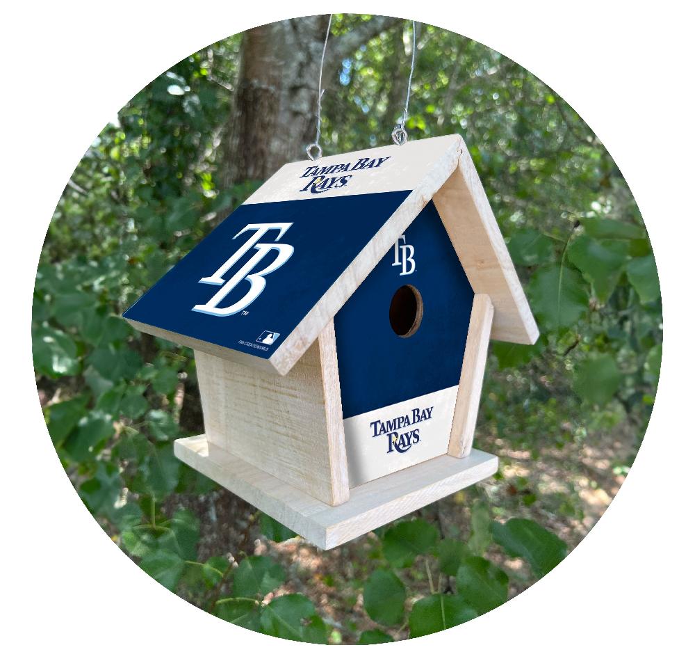 fan creations MLB Tampa Bay Rays-Themed Birdhouse – White Mahogany with Bright UV Printed Team Colors