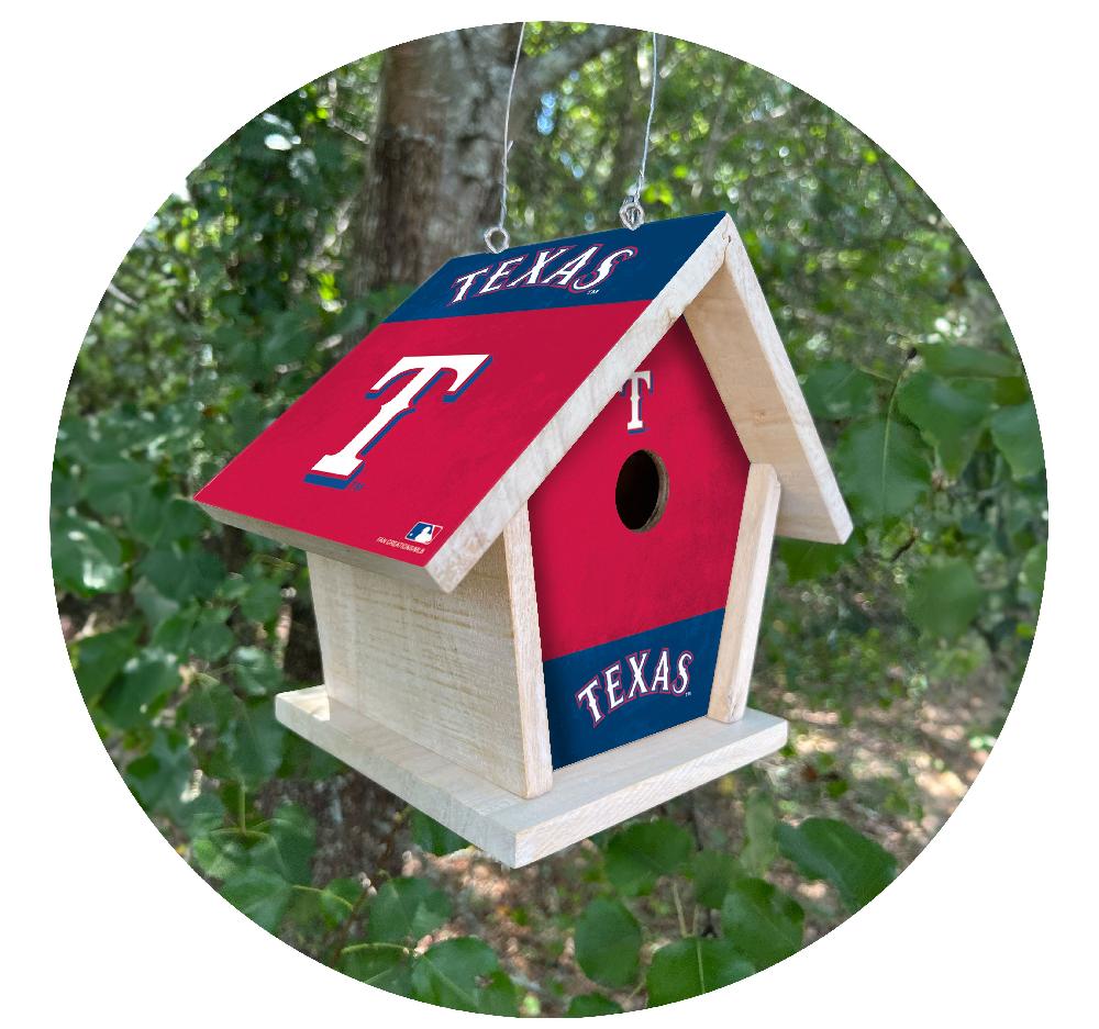 fan creations MLB Texas Rangers-Themed Birdhouse – White Mahogany with Bright UV Printed Team Colors