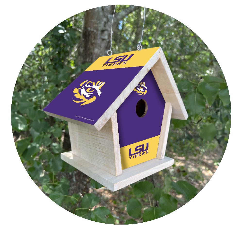 fan creations NCAA LSU-Themed Birdhouse – White Mahogany with Bright UV Printed Team Colors