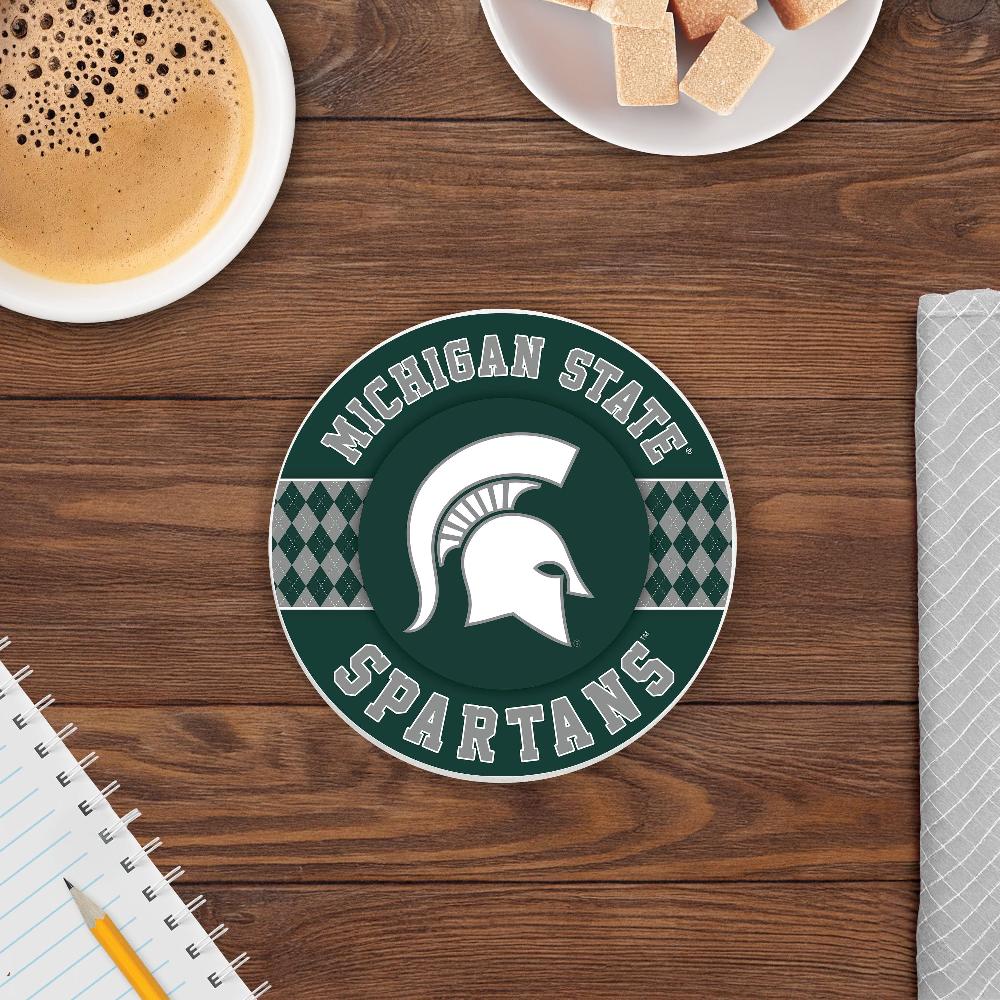 fan creations NCAA - Michigan State University 4 inch Ceramic Argyle Coaster