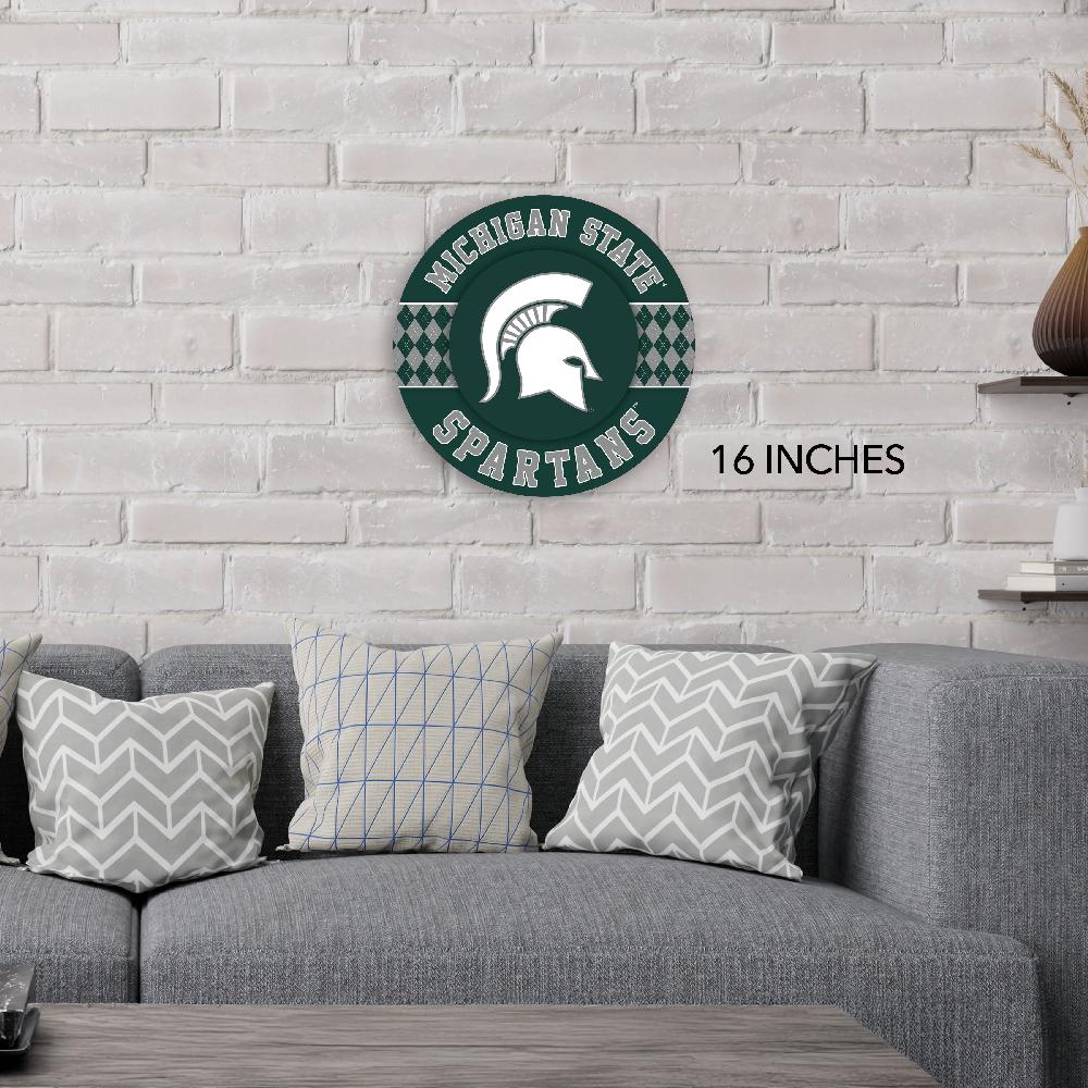 fan creations NCAA Michigan State University Argyle 16inc Circle Wall Art