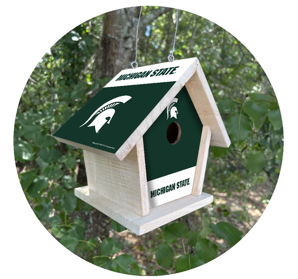 fan creations NCAA Michigan State University-Themed Birdhouse – White Mahogany with Bright UV Printed Team Colors