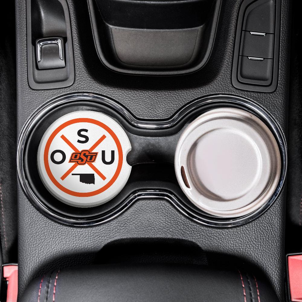 fan creations NCAA Oklahoma State University-Ceramic Car Coaster – Railroad Crossing Sign Design - 2 pack