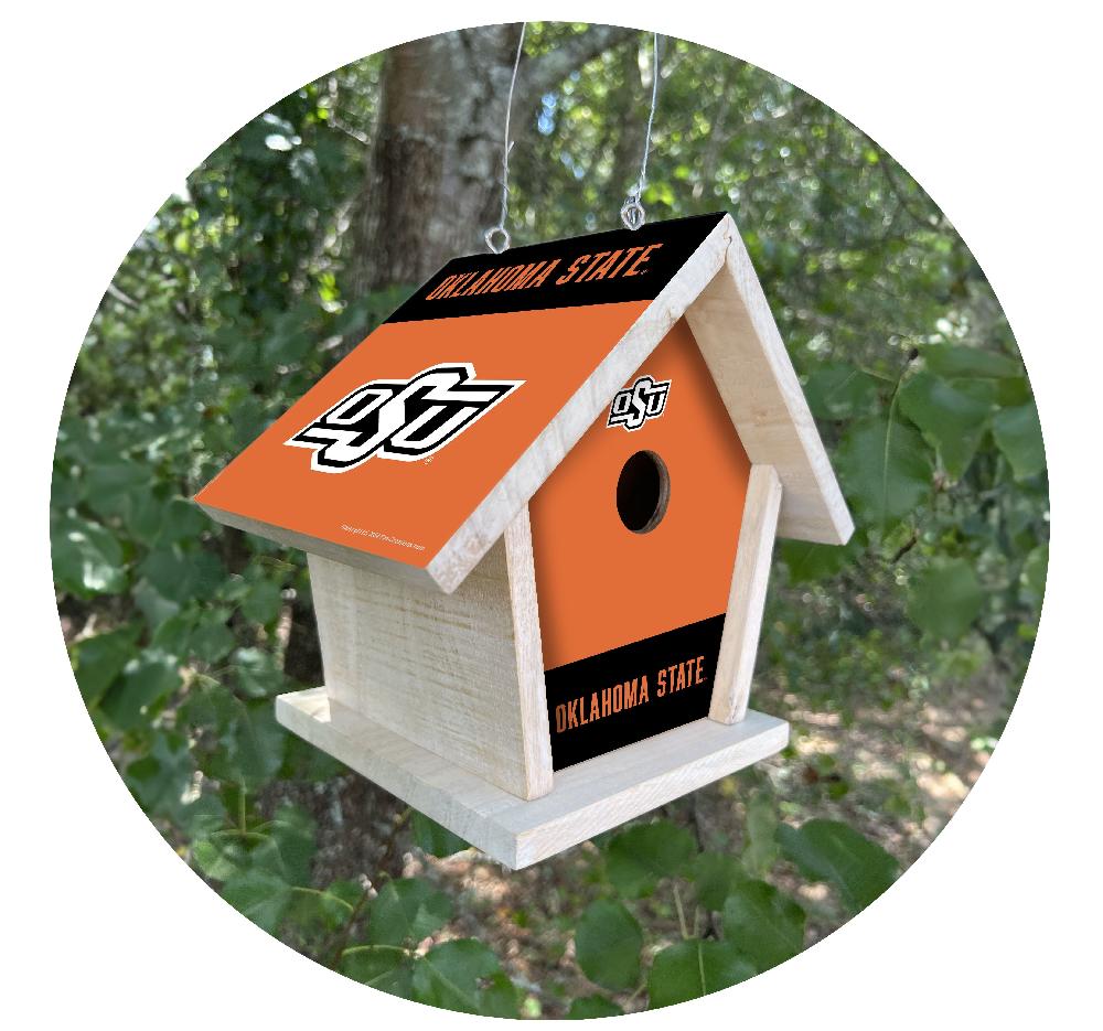 fan creations NCAA Oklahoma State University-Themed Birdhouse – White Mahogany with Bright UV Printed Team Colors