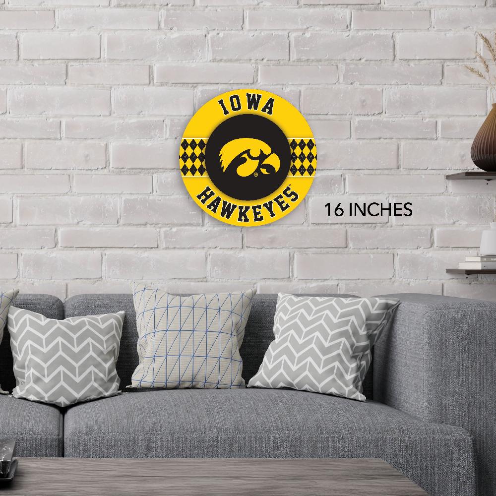 fan creations NCAA University of Iowa Argyle 16inc Circle Wall Art