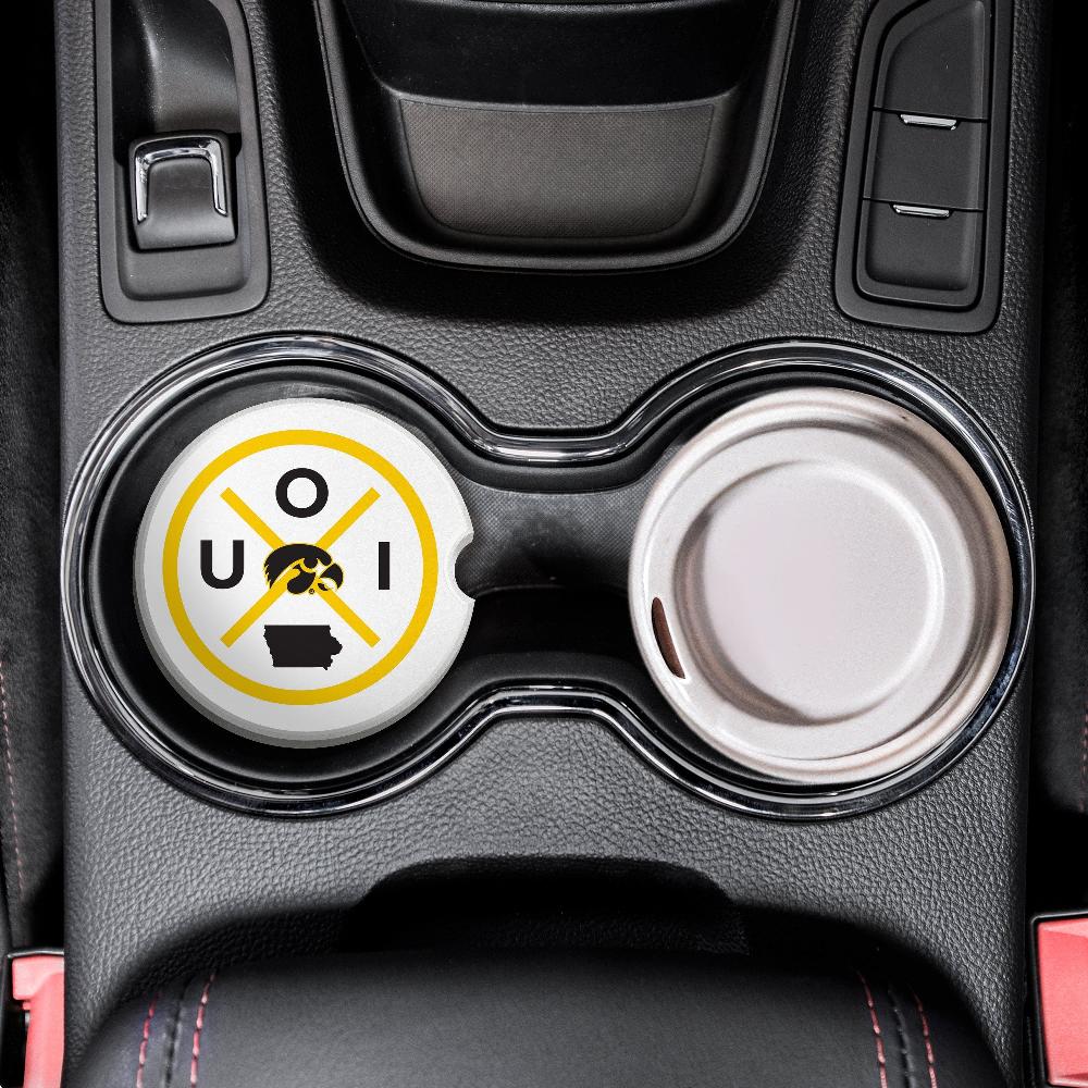 fan creations NCAA University of Iowa-Ceramic Car Coaster – Railroad Crossing Sign Design - 2 pack