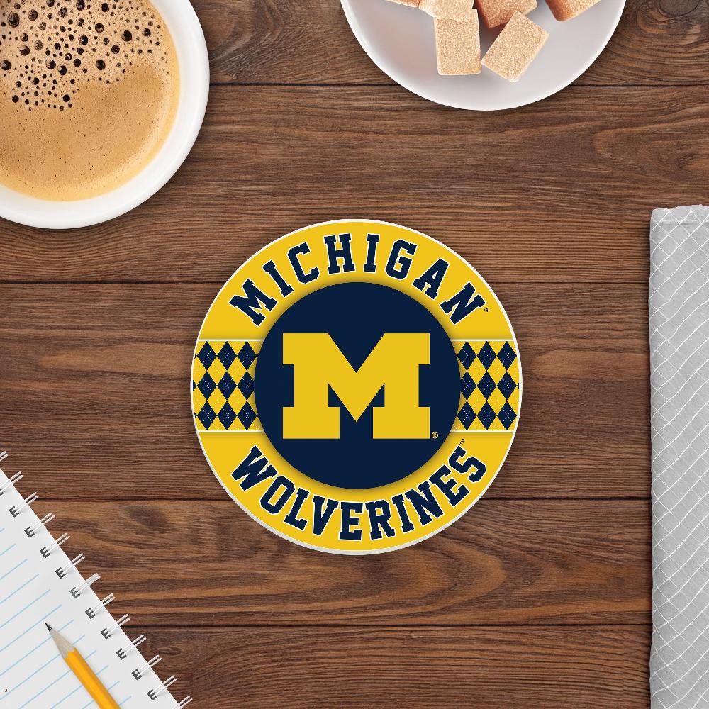 fan creations NCAA - University of Michigan 4 inch Ceramic Argyle Coaster