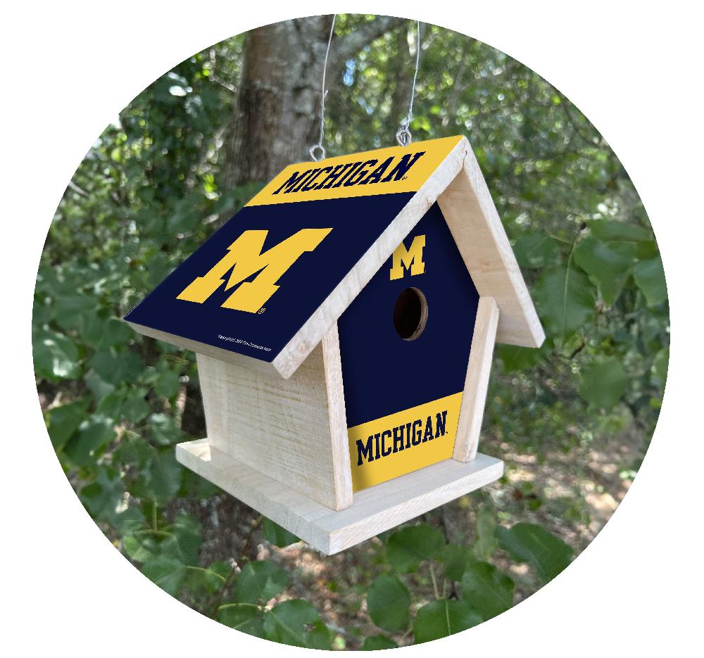 fan creations NCAA University of Michigan-Themed Birdhouse – White Mahogany with Bright UV Printed Team Colors