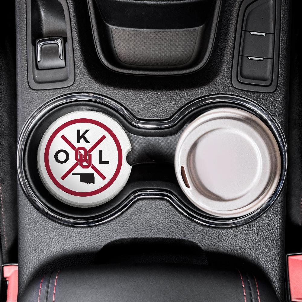 fan creations NCAA University of Oklahoma-Ceramic Car Coaster – Railroad Crossing Sign Design - 2 pack